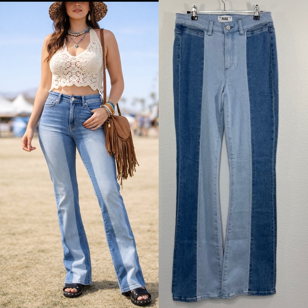 Paige High-Rise‎ Laurel Canyon Bootcut Ocean Blue Wash Jeans size 28